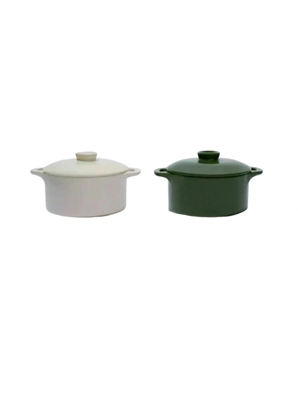 NWT Brocc Your Body Mini Ceramic Cocotte Set Green Ivory 18.6oz Dutch Oven Bowls